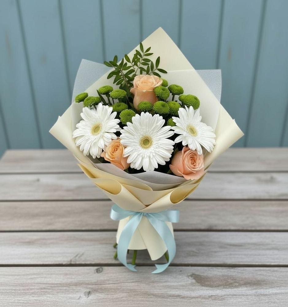 Букет цветов из: Герберы, Розы и Хризантемы в Добром