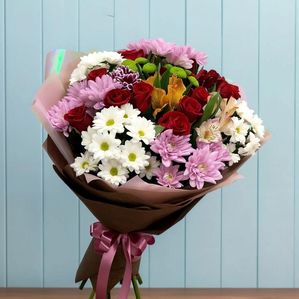 Букет цветов из: Розы, Хризантемы и Альстромерии в Добром